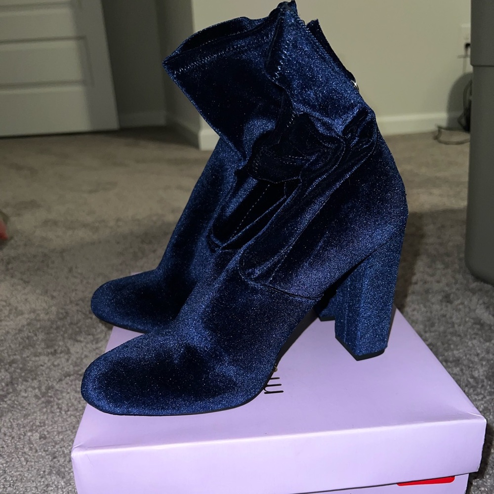 Navy Blue Velvet Booties
